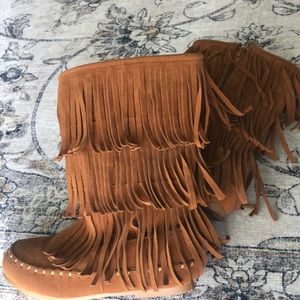 New Brown Kids Fringe Boots Sz 1